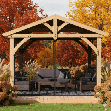 Wooden Pavilion 11ft x 13ft (4m x 3.4m) with Mosquito Mesh Curtains 4m x 3.3m Wooden Gazebo yardistrydirect.co.uk 1