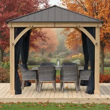 Yardistry Wooden Gazebo 10ft x 10ft (3m x 3m) with Mesh Curtains 3m x 3m Wooden Gazebo yardistrydirect.co.uk 1