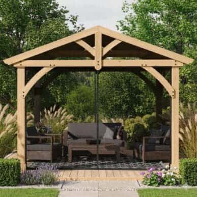Wooden Pavilion 11ft x 13ft (4m x 3.4m) with Mosquito Mesh Curtains 4m x 3.3m Wooden Gazebo yardistrydirect.co.uk 1