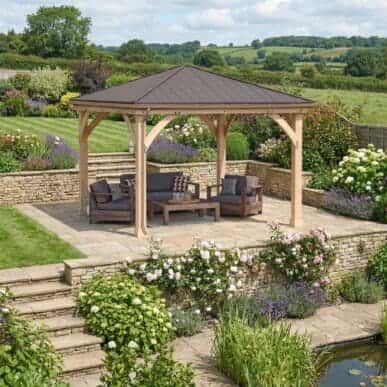 Yardistry Wooden Gazebo 12ft x 12ft (3.7m x 3.7m) with Rain Guttering Meridian Series 3.7m x 3.7m Wooden Gazebo yardistrydirect.co.uk 1