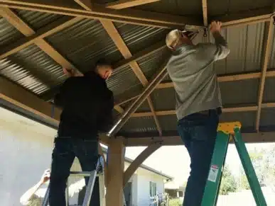 Installation Service for Yardistry Direct 12 x 14 gazebo Premium Cedar Gazebos with Aluminium Roofs Fully installed Yardistry cedar gazebo with metal roof in customer garden