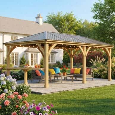 Yardistry Wooden Gazebo 12ft x 24ft (3.7m x 7.4m) with Wooden Shelf 100% Cedar Wooden Shelf yardistrydirect.co.uk 1