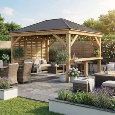 Yardistry Wooden Gazebo 12ft x 16ft (3.7m x 4.9m) with Wall & Wooden Shelf 100% Cedar Wooden Shelf yardistrydirect.co.uk 1