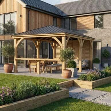 Yardistry Wooden Gazebo 12ft x 20ft (3.7m x 6.2m) with Wall & Wooden Shelf 100% Cedar Wooden Shelf yardistrydirect.co.uk 1