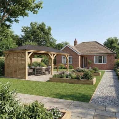 Yardistry Wooden Gazebo 12ft x 24ft (3.7m x 7.4m) with Wall & Wooden Shelf 100% Cedar Wooden Shelf yardistrydirect.co.uk 1