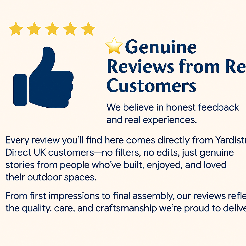 Promotional badge with blue thumbs-up icon, four yellow stars, and gold star next to bold text reading “Genuine Reviews from Real Customers,” set against a dark background.