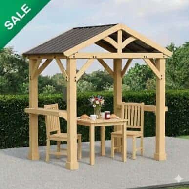 Yardistry Meridian Compact Wooden Pavilion 5.8ft x 8ft (1.7m x 2.4m) Backyard Bliss yardistrydirect.co.uk 1